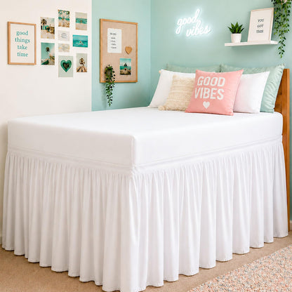 Cottington Lane Ruffled Dorm Room Bed Skirt Twin XL 30 Inch Drop, White
