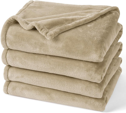 PHF Fleece Blanket King Size 108x90-300GSM Lightweight Airy Warmth, Khaki