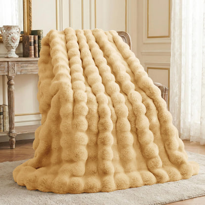 L'AGRATY Faux Rabbit Fur Throw Blanket for Couch, 50'' x 60'', Cocoa Brown