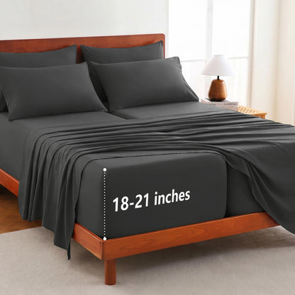 CozyLux King Size Sheets Set 6-Piece, 21-Inch Deep Pocket, Soft Feel