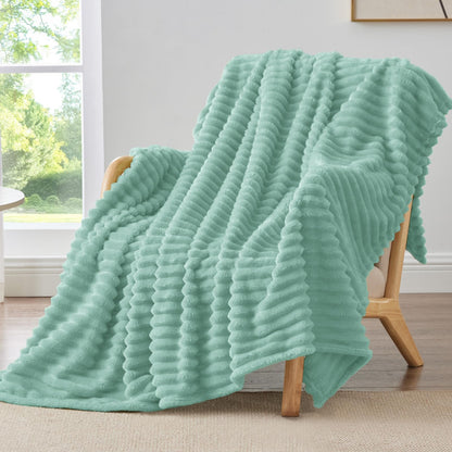 BEDELITE Ribbed Fleece Throw Blanket for Couch, Cream, 50"x60"