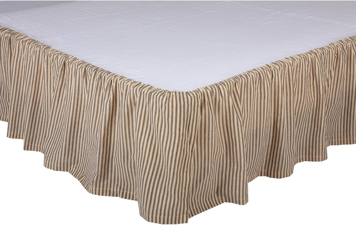 VHC Brands Sawyer Mill Ticking Striped Cotton Farmhouse Split Corners Gathered King Bed Skirt, 78x80x16, Charcoal Dark Creme White