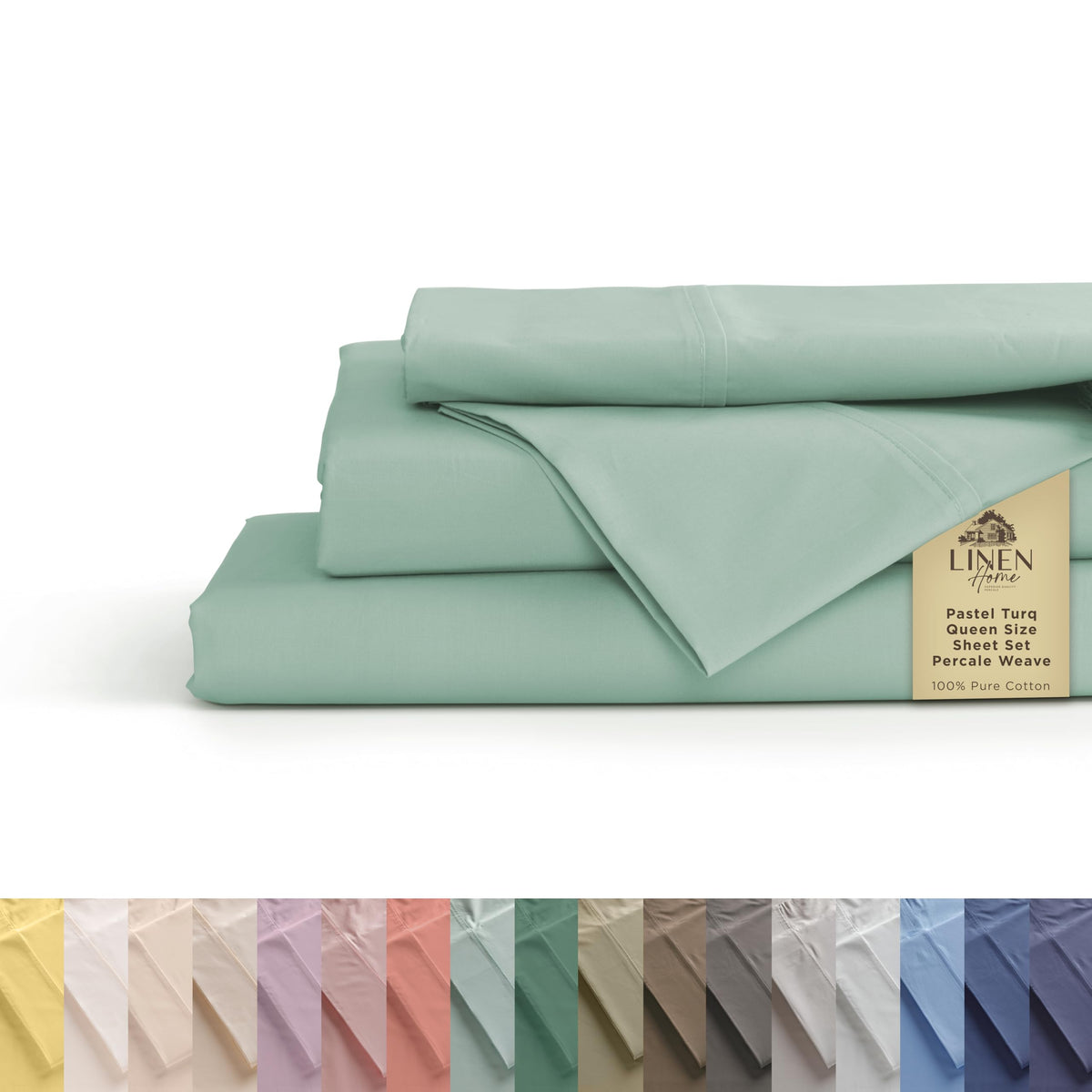 Linen Home 100% Cotton Percale Sheets Queen Size 4 Pc Cooling Set - White