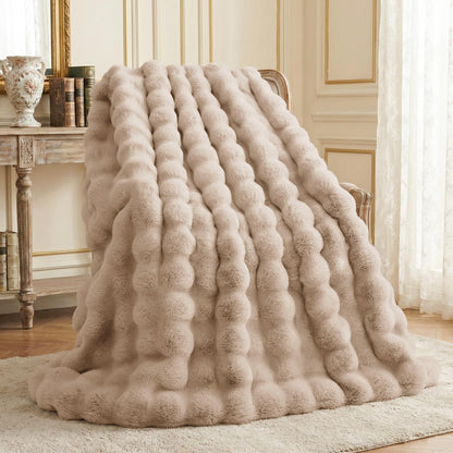 L'AGRATY Faux Rabbit Fur Throw Blanket for Couch, 50'' x 60'', Cocoa Brown