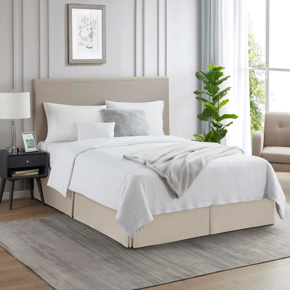 Nestl Linen Bed Skirt Queen Size - Queen Bed Skirt 14 Inch Drop - Brushed Microfiber Bed Skirts - Hotel Quality Pleated Bed Skirt - Shrinkage & Fade Resistant