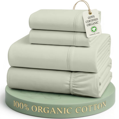 LANE LINEN Queen Sheets 100% Organic Cotton 4pc Percale Cooling - White