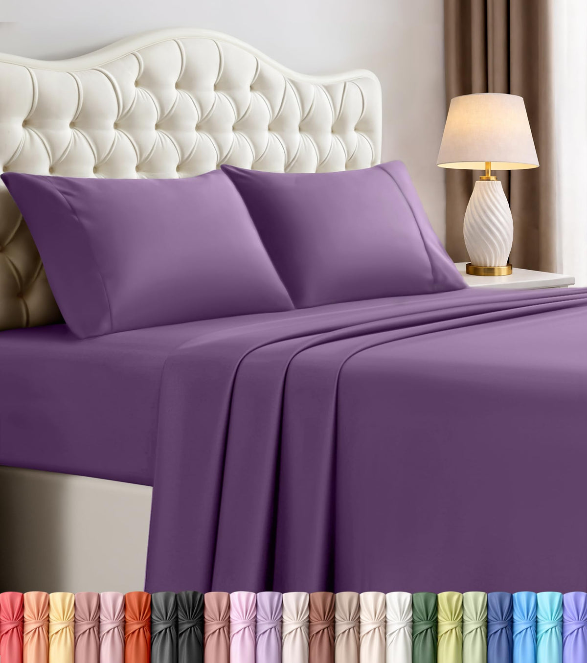 Queen Sheets Set, 4 Pieces 16" Deep Pocket Hotel Luxury Bed Sheets, Grey