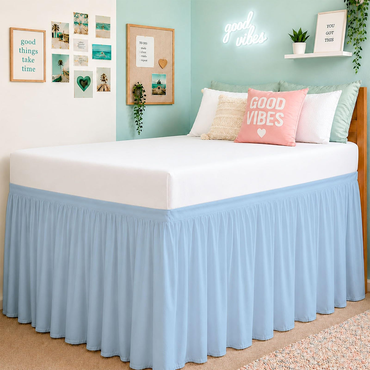 Cottington Lane Ruffled Dorm Room Bed Skirt Twin XL 30 Inch Drop, White