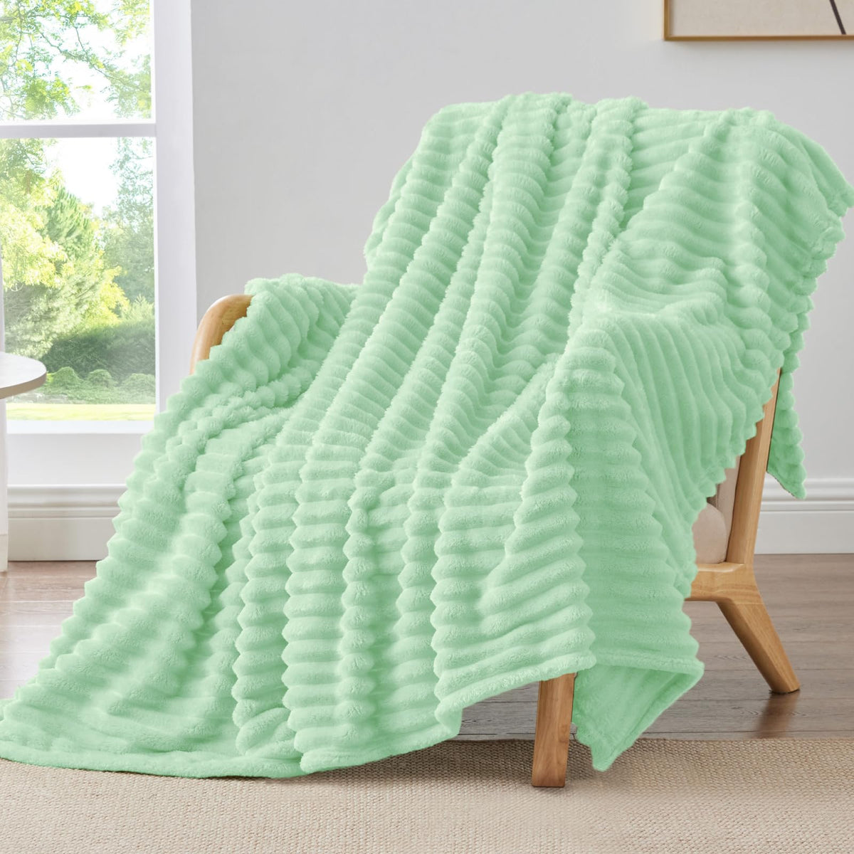 BEDELITE Ribbed Fleece Throw Blanket for Couch, Cream, 50"x60"