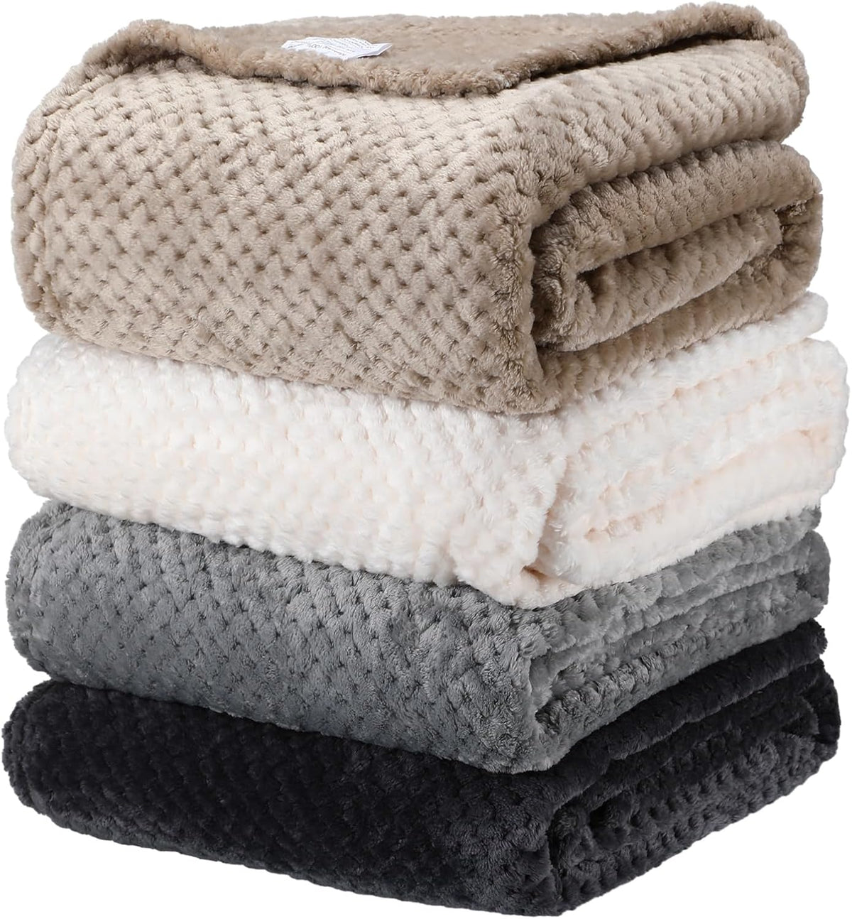 Newwiee 4 Pcs Fleece Throw Blanket, 3D Waffle Textured, Neutral Color