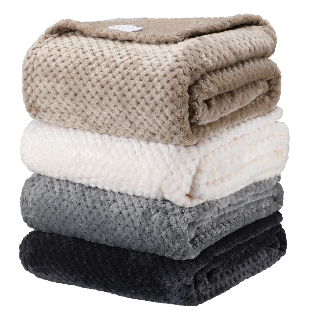 Newwiee 4 Pcs Fleece Throw Blanket, 3D Waffle Textured, Neutral Color