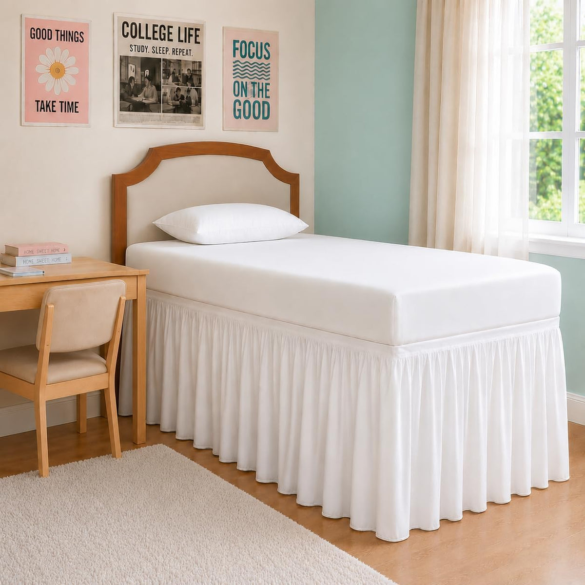 Cottingon Twin XL 32 Inch Drop Extended Dorm Room Bed Skirt,100% Microfiber College Bed Essentials Extra Long Size Dust Ruffle,White