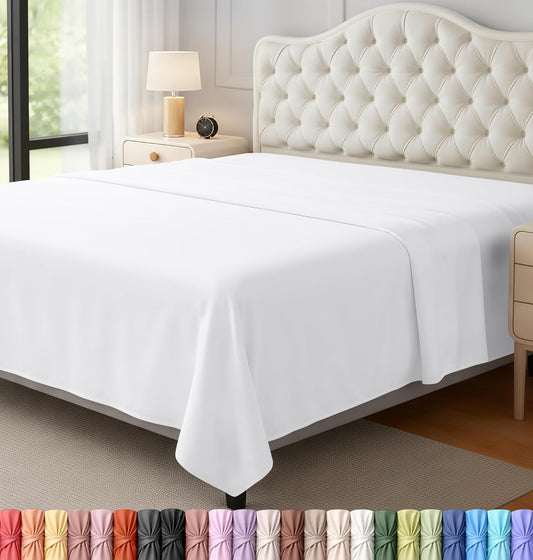 King Size Flat Sheet Only, Ultra Soft & Breathable Hotel Sheets, White
