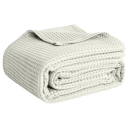 100% Cotton Blankets for Bed - Waffle Weave Blankets for Summer, Lightweight and Breathable Soft Woven Blanket for Spring (Dark Grey, Queen (90" x 90"))