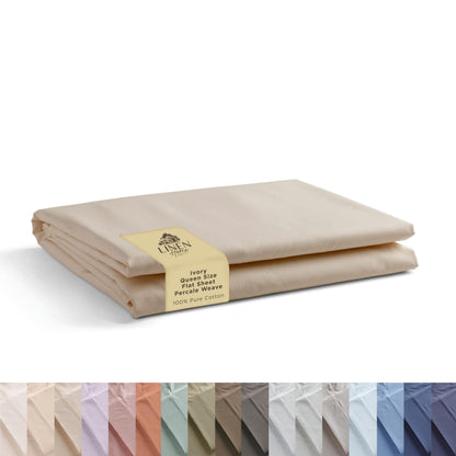 Linen Home Queen Size Flat Sheet Only 100% Cotton Percale, White