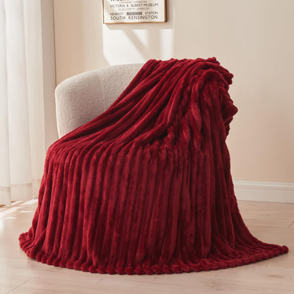 NEWCOSPLAY Fleece Ribbed Cozy Throw Blanket for Couch, Pink, 50"x60"