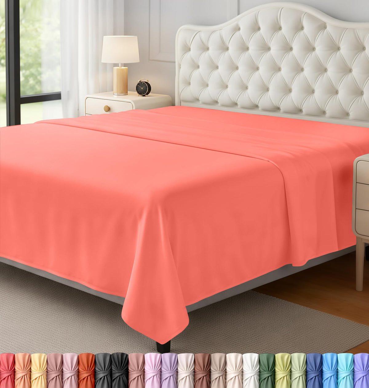 Queen Size Flat Sheet Only, Ultra Soft & Breathable Hotel Sheets, White