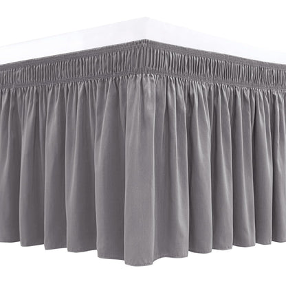 Wrap Around Queen Size Bed Skirt 15" Drop-Elastic Dust Ruffle Light Camel