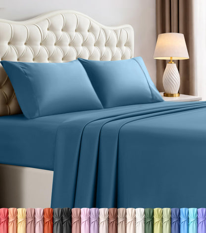 Queen Sheets Set, 4 Pieces 16" Deep Pocket Hotel Luxury Bed Sheets, Grey