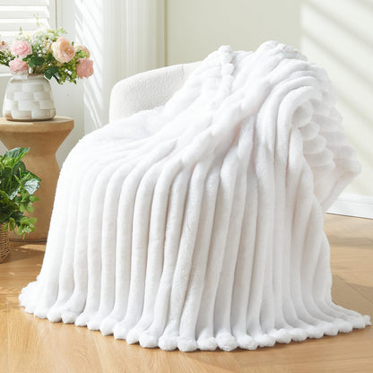 NEWCOSPLAY Fleece Ribbed Cozy Throw Blanket for Couch, Pink, 50"x60"