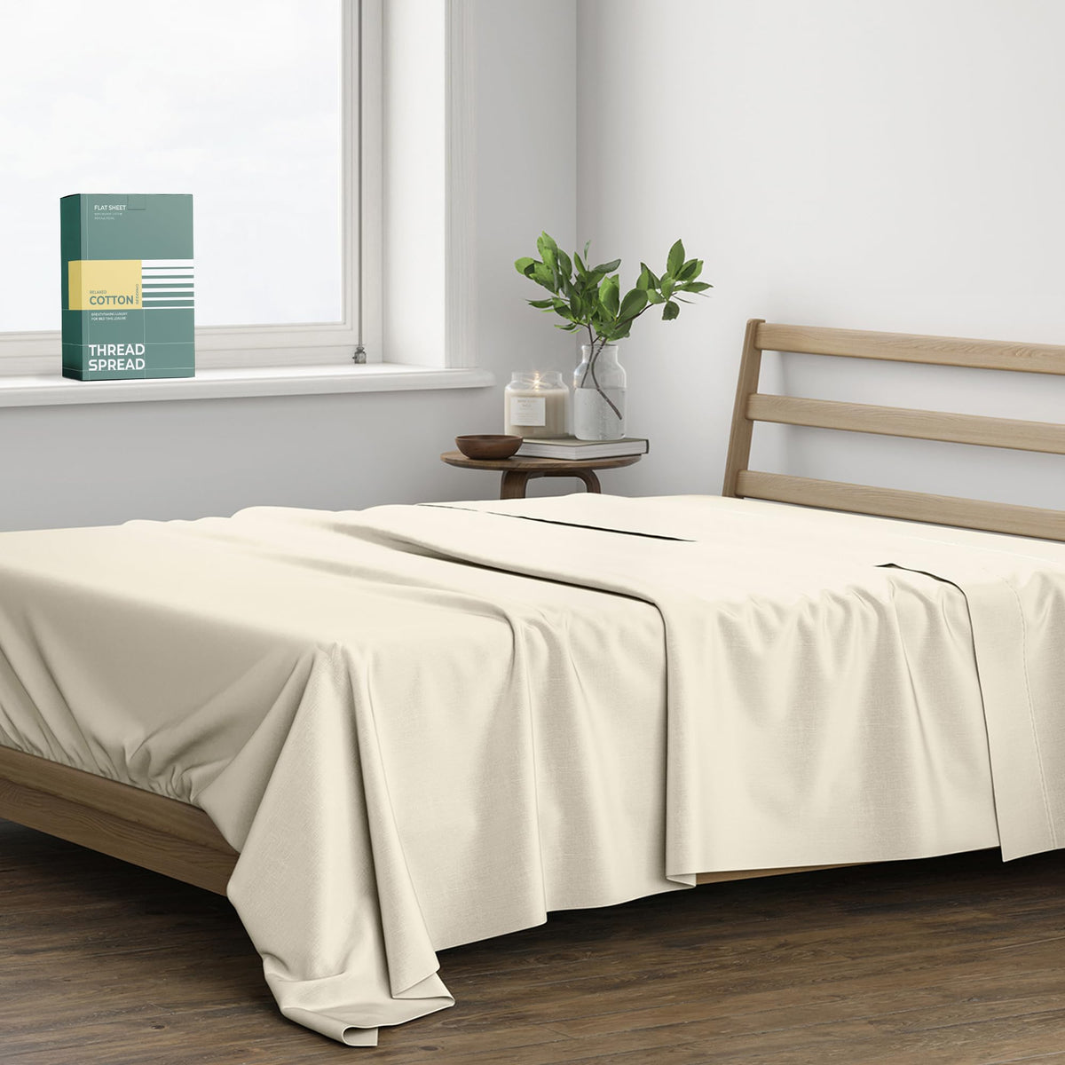 THREAD SPREAD 100% Organic Cotton King Flat Sheet - Percale Weave Cotton Flat Sheet Only (1 PC, White), Crisp, Cool, Strong & Breathable Lightweight Bed Linen Top Sheets, GOTS Certified Sheets