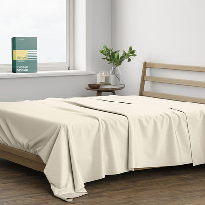 THREAD SPREAD 100% Organic Cotton King Flat Sheet - Percale Weave Cotton Flat Sheet Only (1 PC, White), Crisp, Cool, Strong & Breathable Lightweight Bed Linen Top Sheets, GOTS Certified Sheets