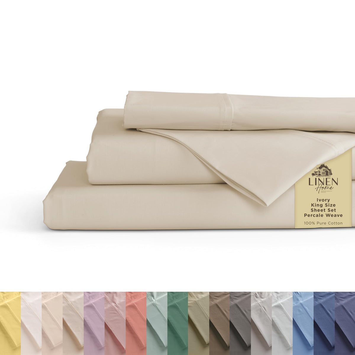 Linen Home 100% Cotton Percale Sheets Queen Size 4 Pc Cooling Set - White