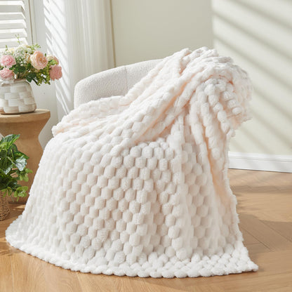 NEWCOSPLAY Fleece Ribbed Cozy Throw Blanket for Couch, Pink, 50"x60"