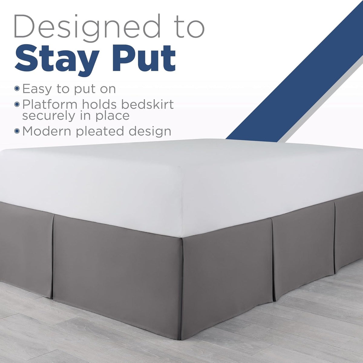 Martex Queen Size 21” Bed Skirt | Pleated Bed Skirt | Easy Fit Bed Skirts | Microfiber Bed Skirt | 21 Inch Drop | Hotel Quality Bedskirt | Gray