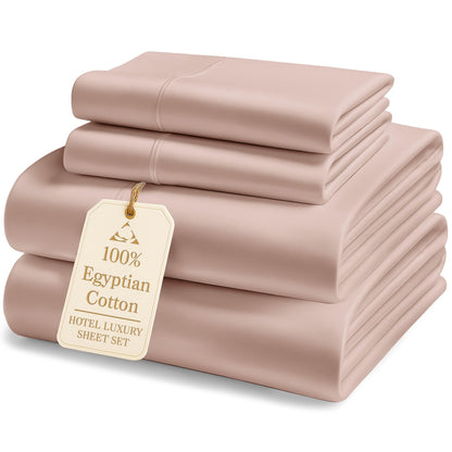 LANE LINEN 100% Egyptian Cotton Sheets King Size Silky Sateen Weave - White