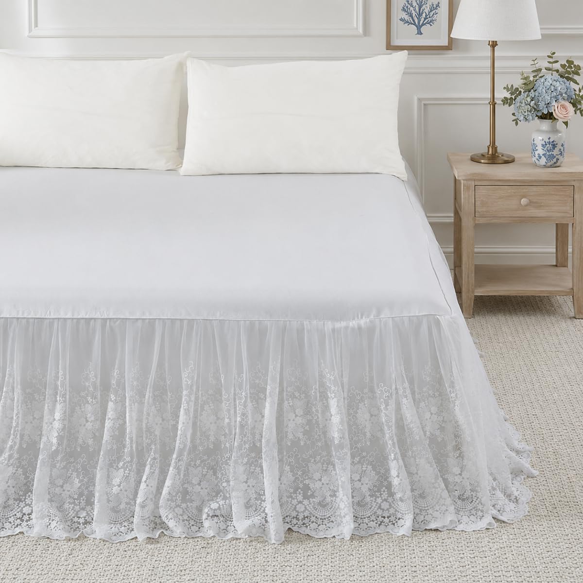 Brandream Cream Lace Bed Skirt King 18-Inch Drop Romantic Bedding