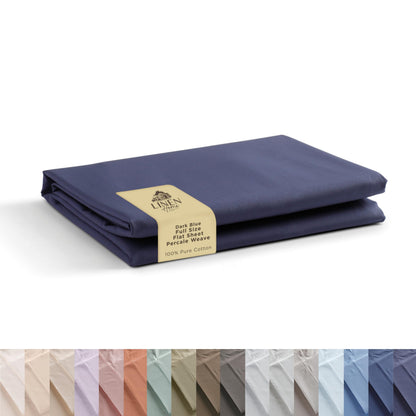Linen Home Queen Size Flat Sheet Only 100% Cotton Percale, White