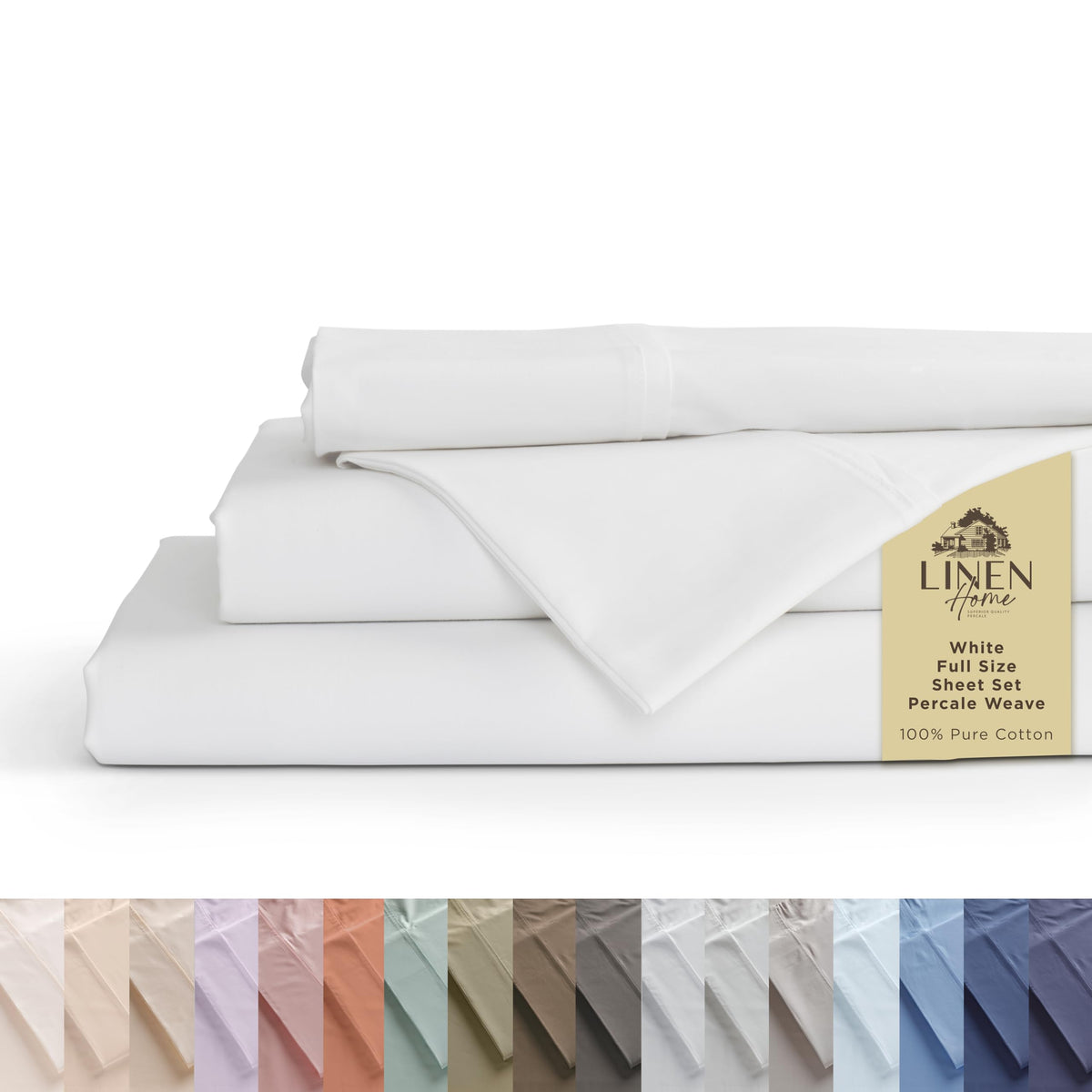 Linen Home 100% Cotton Percale Sheets Queen Size 4 Pc Cooling Set - White