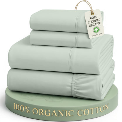 LANE LINEN Queen Sheets 100% Organic Cotton 4pc Percale Cooling - White