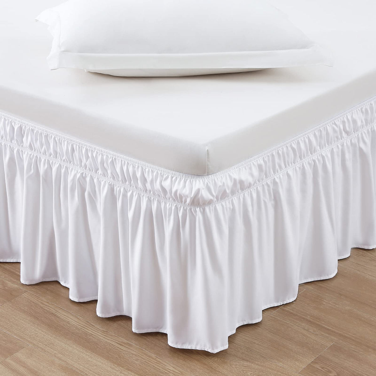 MEILA Wrap Around Elastic Bed Skirt for Queen & King Beds, 16" Drop, Beige