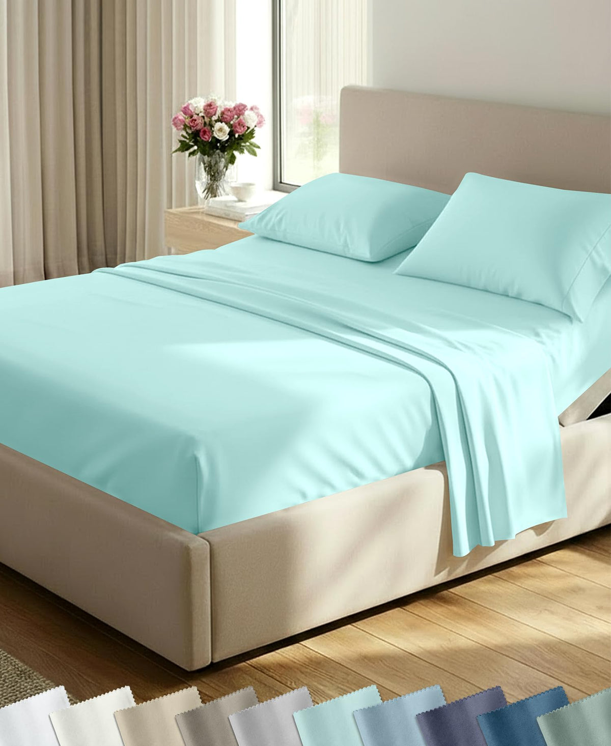 California Design Den Soft 100% Cotton Sateen Queen Bed Sheets Set, White
