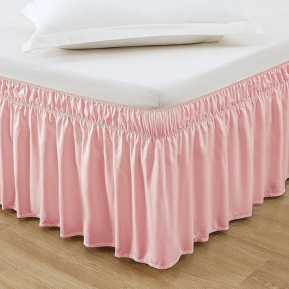 MEILA Wrap Around Elastic Bed Skirt for Queen & King Beds, 16" Drop, Beige