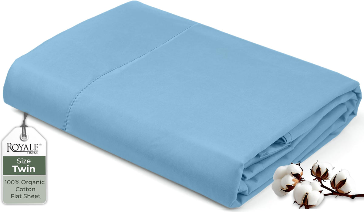 Royale Linens 100% Organic Cotton Queen Flat Sheet Only - Super Soft - Percale Top Sheets - Queen Flat Sheet Sold Separately - Breathable, Cool & Crisp White Sheets Only (90" x 102", White)