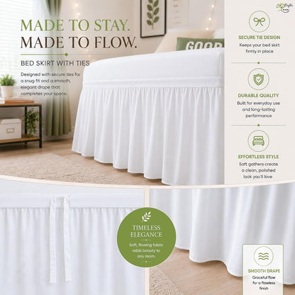 Cottington Lane Twin XL Dorm Bed Skirt 32 Inch Drop, Extended Ruffled College Dorm Bed Skirt, Wrap Around Dust Ruffle, Premium Brushed Microfiber Extra Long Bed Skirt for Twin XL Dorm Beds, White