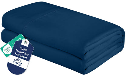 Royale Linens Queen Flat Sheet - Ultra Soft Brushed 1800 Microfiber Flat Sheets Only - Wrinkle Free & Stain Resistant - Hotel Quality Top Sheet for Bed (Queen, White)