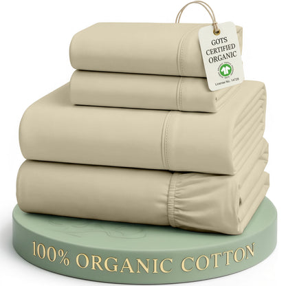 LANE LINEN Queen Sheets 100% Organic Cotton 4pc Percale Cooling - White