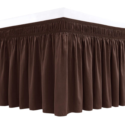 Wrap Around Queen Size Bed Skirt 15" Drop-Elastic Dust Ruffle Light Camel