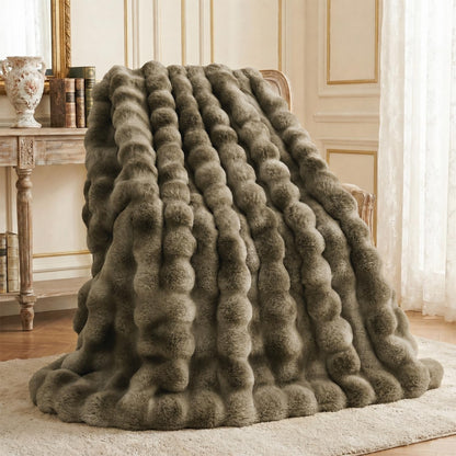 L'AGRATY Faux Rabbit Fur Throw Blanket for Couch, 50'' x 60'', Cocoa Brown