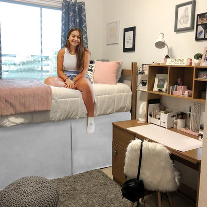 Crown Collection Full XL 32" Inch Drop Long Dorm Bed Skirt, Split Corner & Box Plated College Dorm Room Bed Skirts, Split Corner, Easy Care, No Wrinkle Microfiber Bed Skirt