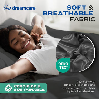 DREAMCARE King Size Sheets Set - King - Extra Deep - Gray