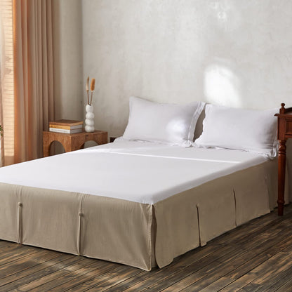 BISELINA French Linen Wrap Around Bed Skirt with Pleated Corner 14-Inch Tailored Drop Natural Flax Cotton Blend Basic Soft Cozy (14" Queen, Linen)