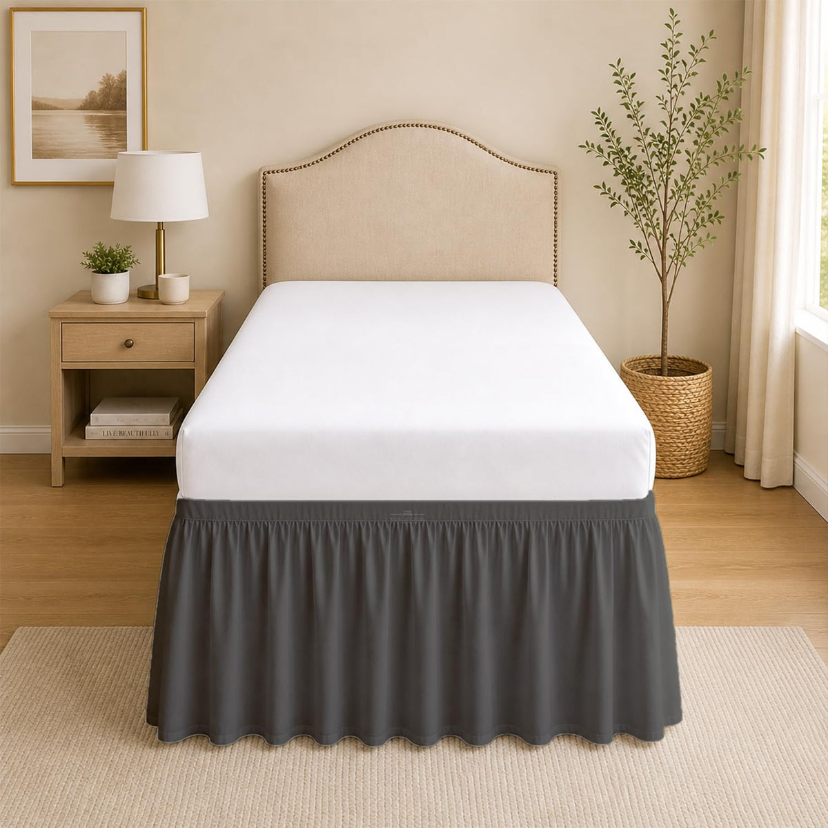 Dorm Room College Microfiber Ruffled Bedskirts Twin-XL 30" Drop, Black
