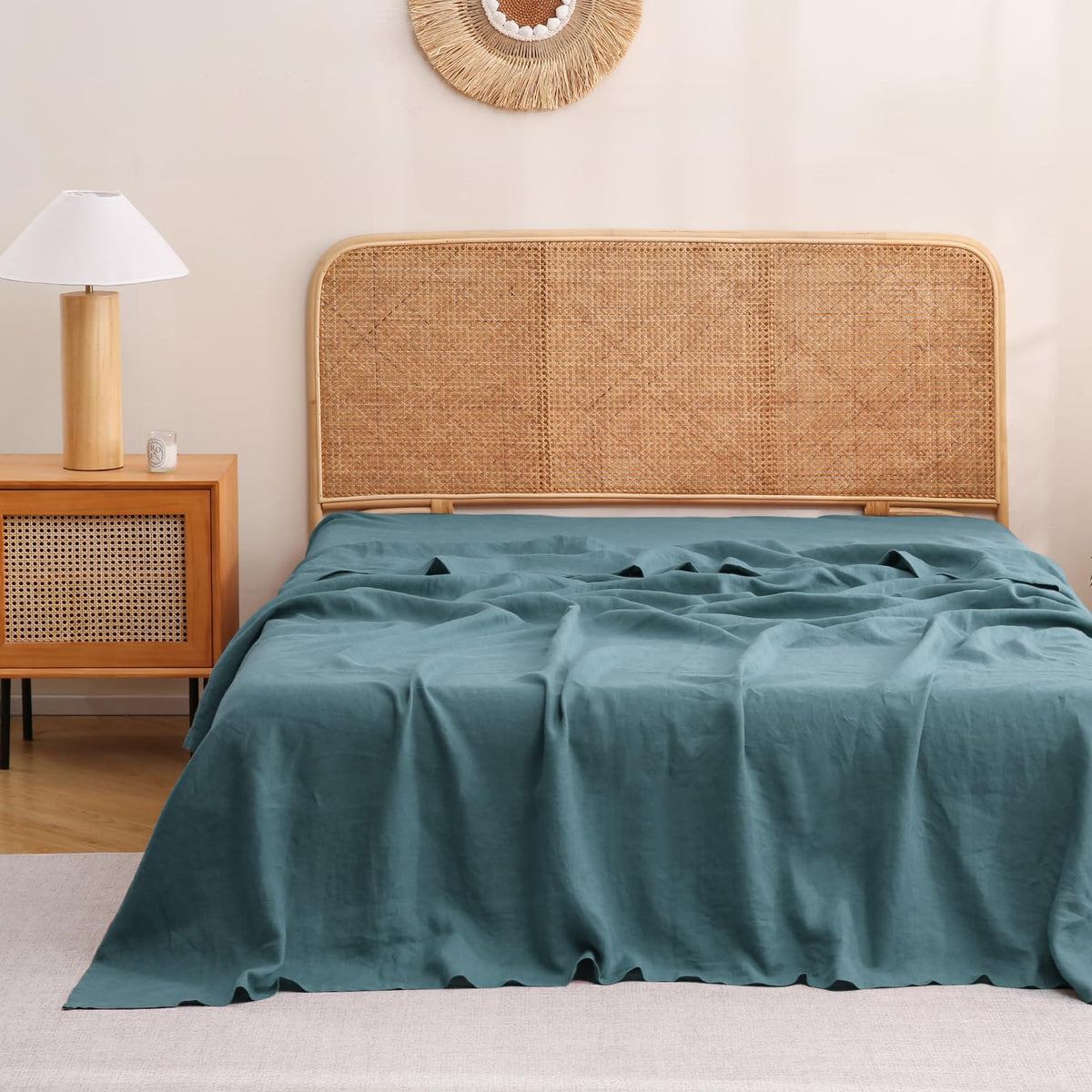 S VICTORY SYMBOL 100% Organic Linen Flat Sheet 1 Piece-Stone Washed French Flax Twin Size Bedding,Soft Flat Top Sheet Breathable(66"x96",Creamy White)