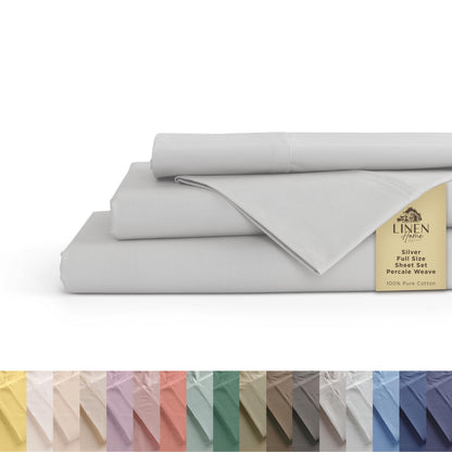 Linen Home 100% Cotton Percale Sheets Queen Size 4 Pc Cooling Set - White