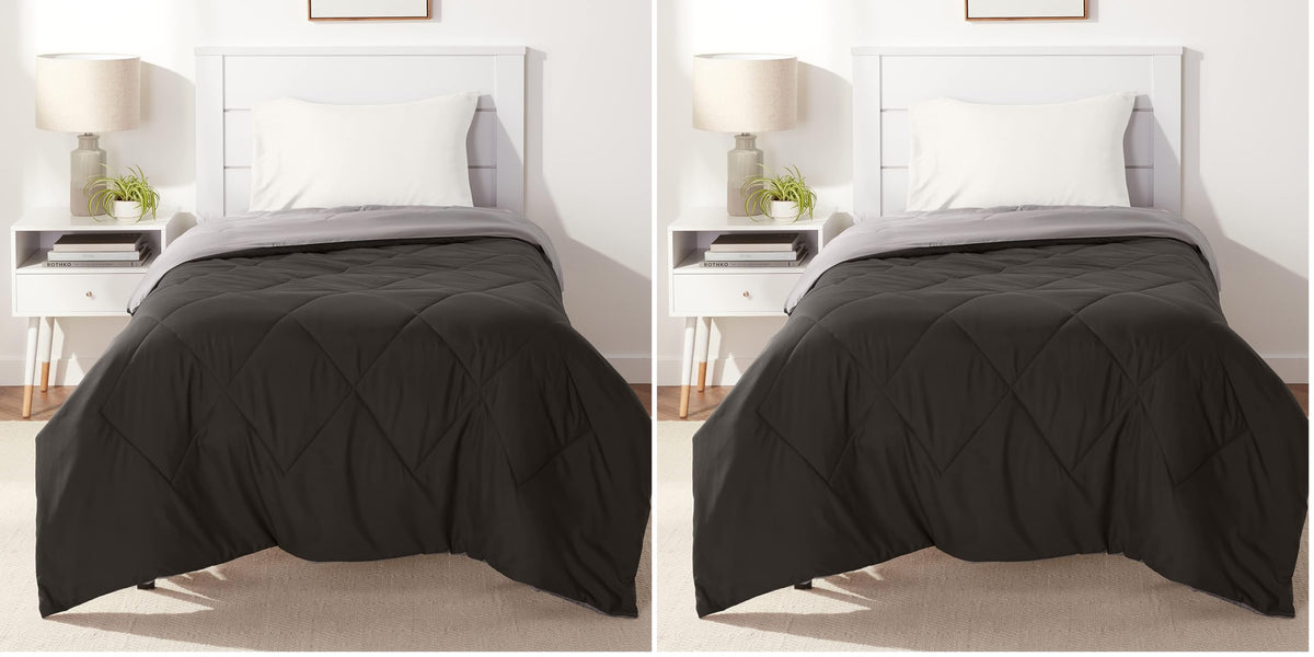 Amazon Basics Reversible Lightweight Microfiber All Season Comforter Blanket, Twin/Twin XL, Burgundy/Grey